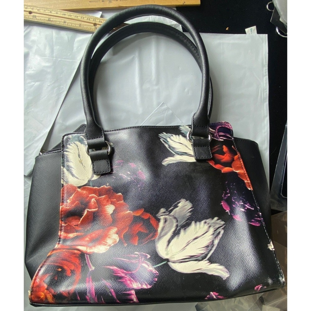 Black Floral Tote Handbag Women's Shoulder Bag